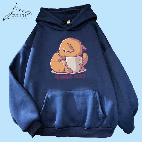 Morning Mood Cat Over-Sized Hoodie