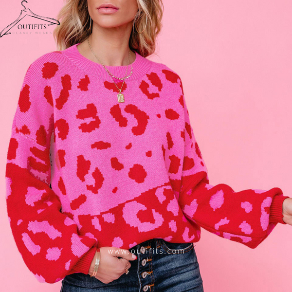 Leopard Style Warm Sweater - Long Sleeve Sweatshirt