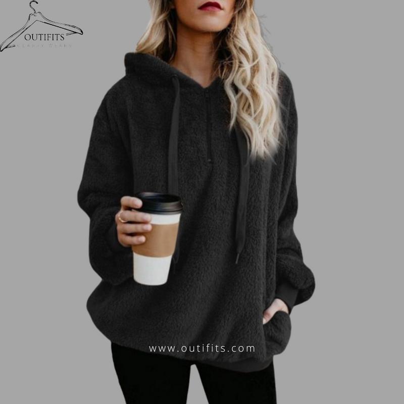 Oversized Sherpa Pullover Hoodie with Pockets