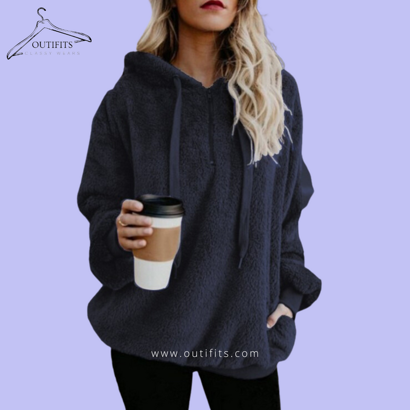 Oversized Sherpa Pullover Hoodie with Pockets