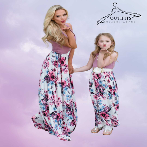 Floral Printed Mom and Daughter Matching Dress | Mommy and me outfits