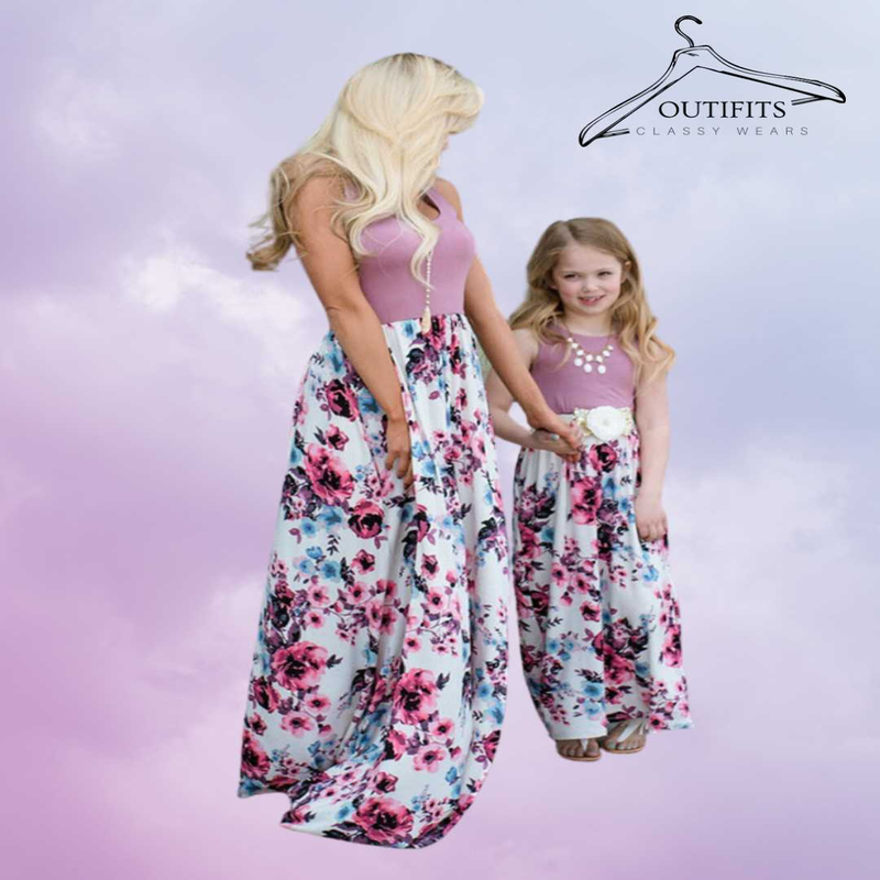 Floral Printed Mom and Daughter Matching Dress | Mommy and me outfits