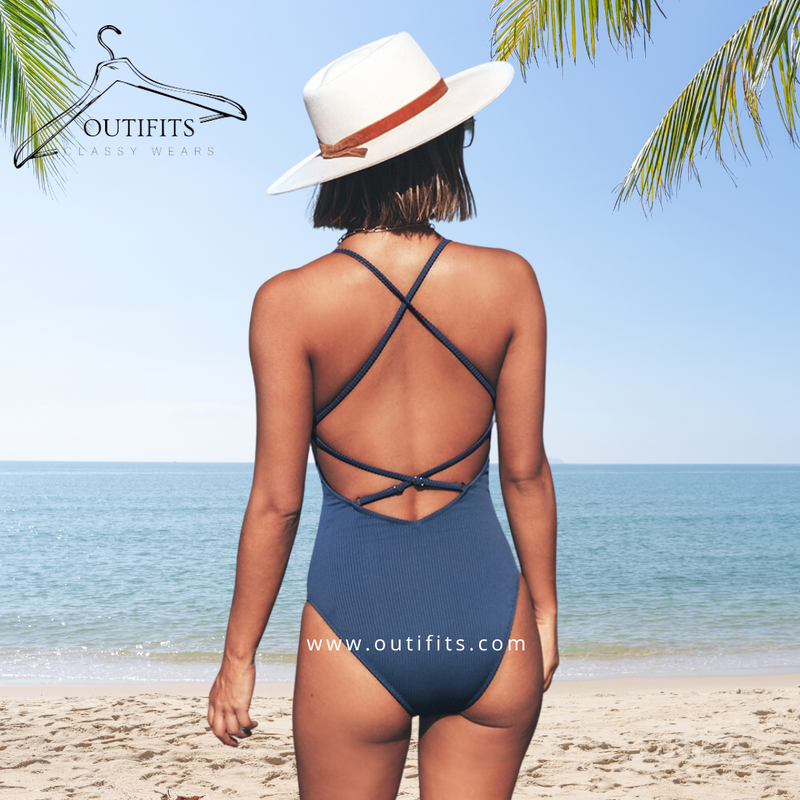 Kathleen Lace Up Halter Neck Summer Swimsuit - One Piece