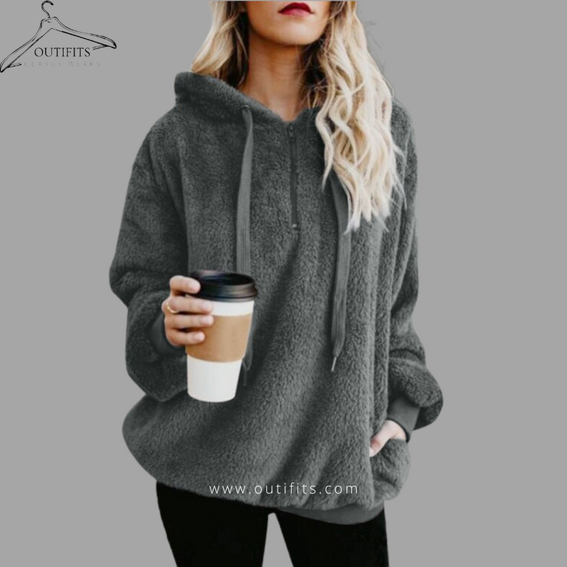 Oversized Sherpa Pullover Hoodie with Pockets