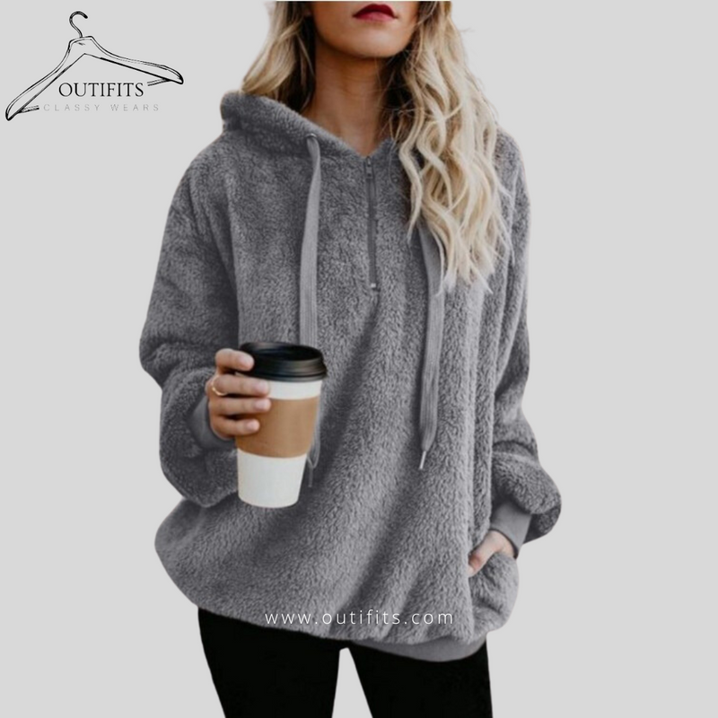 Oversized Sherpa Pullover Hoodie with Pockets