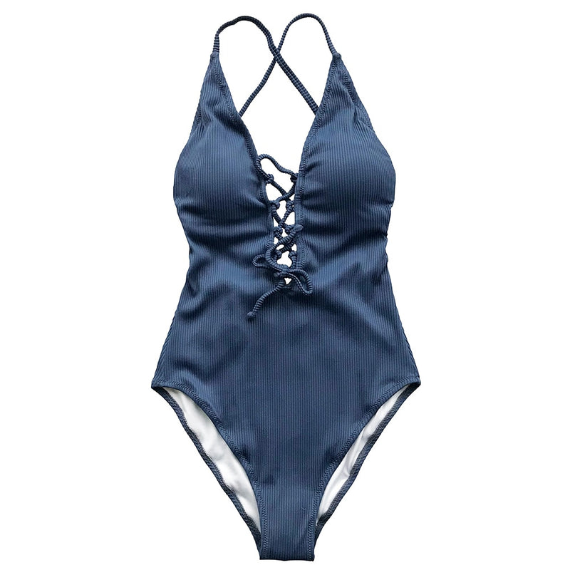 Kathleen Lace Up Halter Neck Summer Swimsuit - One Piece